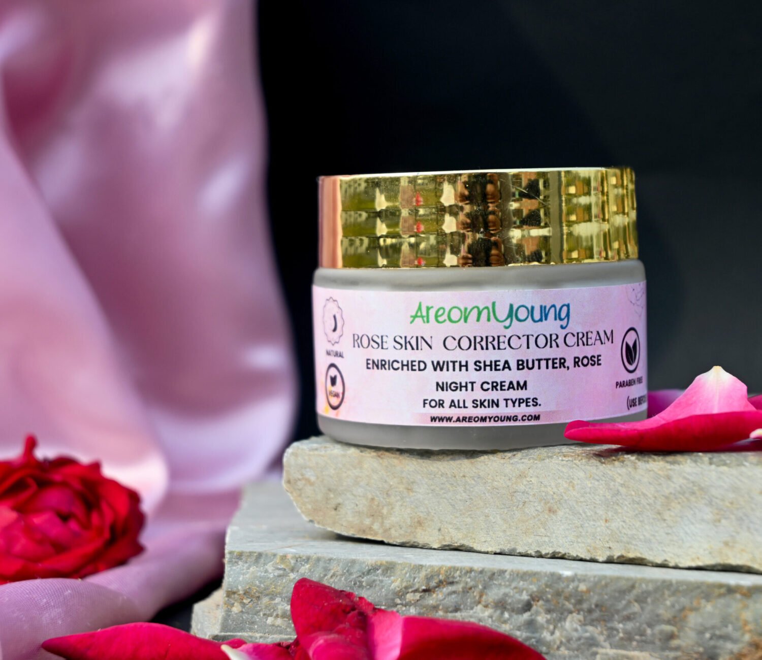 AreomYoung Rose Skin Corrector Cream natural night cream enriched with shea butter and rose, suitable for all skin types, paraben-free and vegan