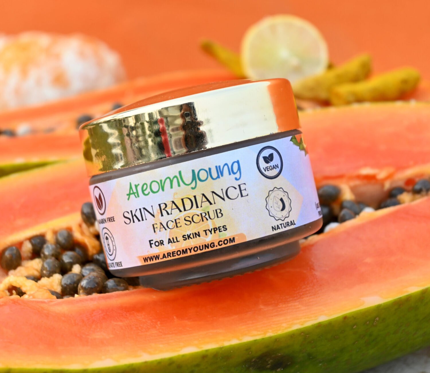 Skin radiance face scrub with walnut, papaya, and turmeric for glowing skin