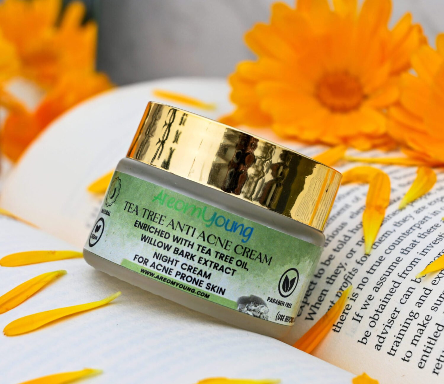 Tea tree anti-acne cream with tea tree oil and willow bark extract for clear, radiant skin
